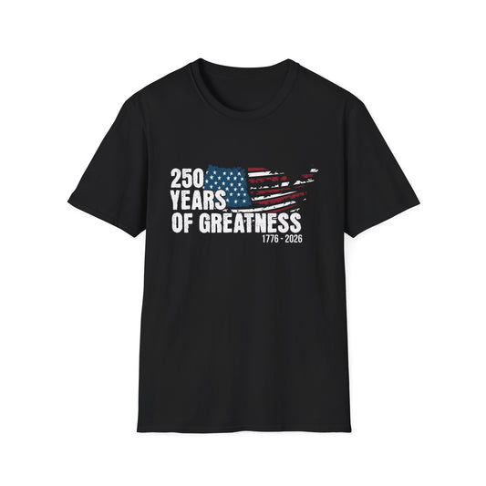 250 Years of Greatness Tee — Modern Distressed Flag | 1776–2026 Streetwear