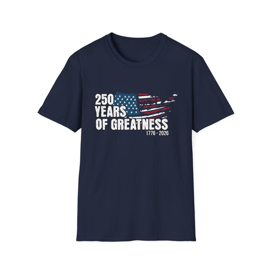 250 Years of Greatness Tee — Modern Distressed Flag | 1776–2026 Streetwear